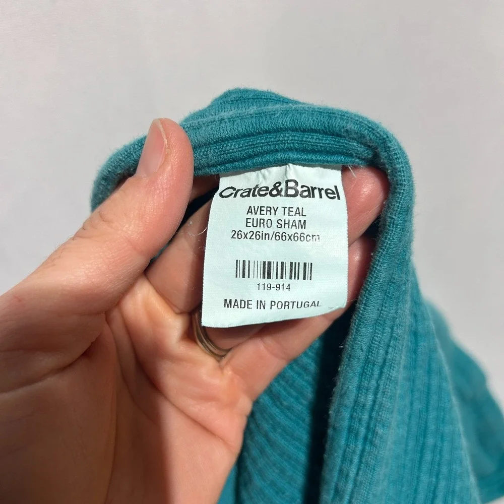CRATE & BARREL Ribbed Euro Sham Square 26x26‎ Avery Teal Sham Qty 1 Pillow Cover